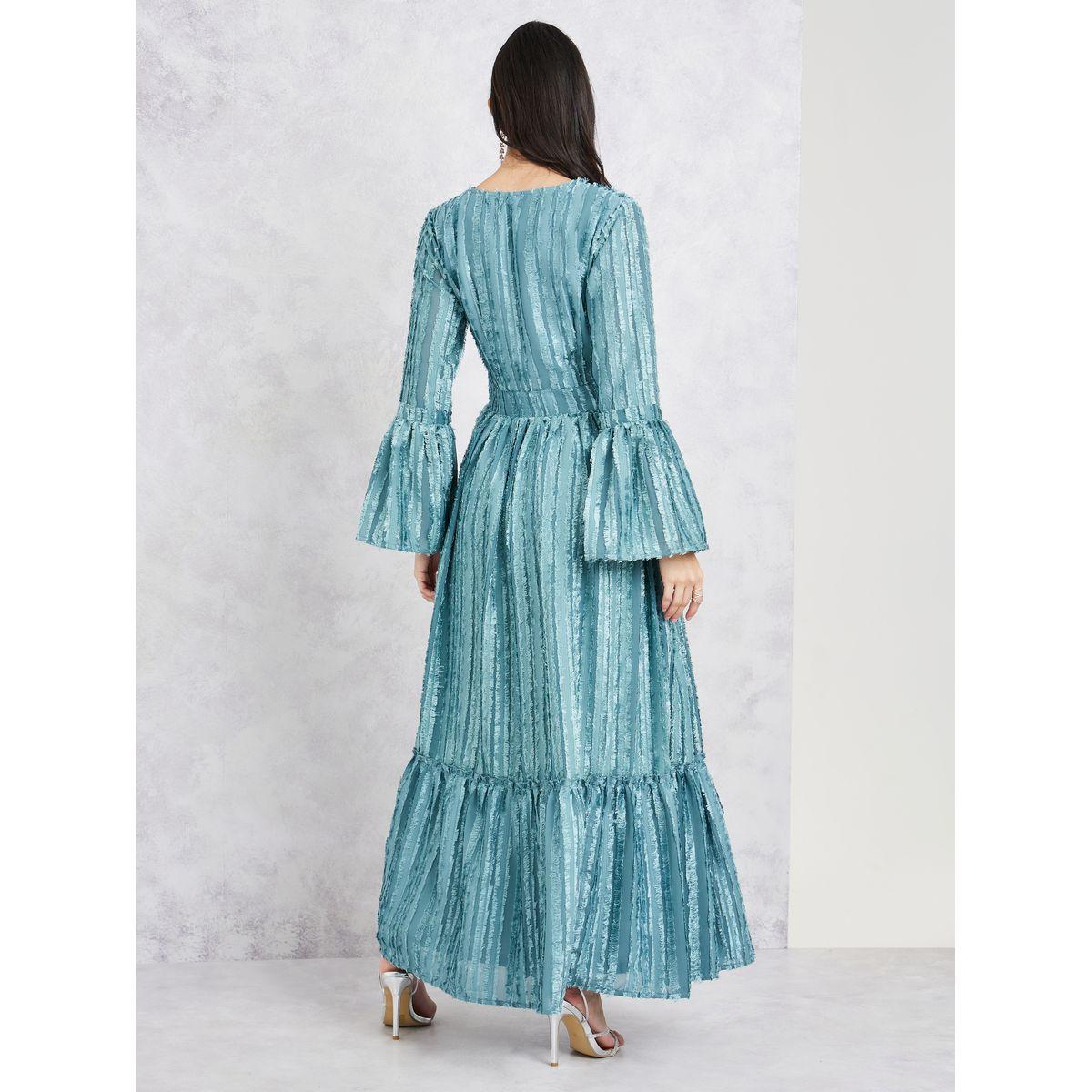 Styli Tassel Texture Tiered Maxi Dress with Long Sleeves-women-clothing-dresses-image-4