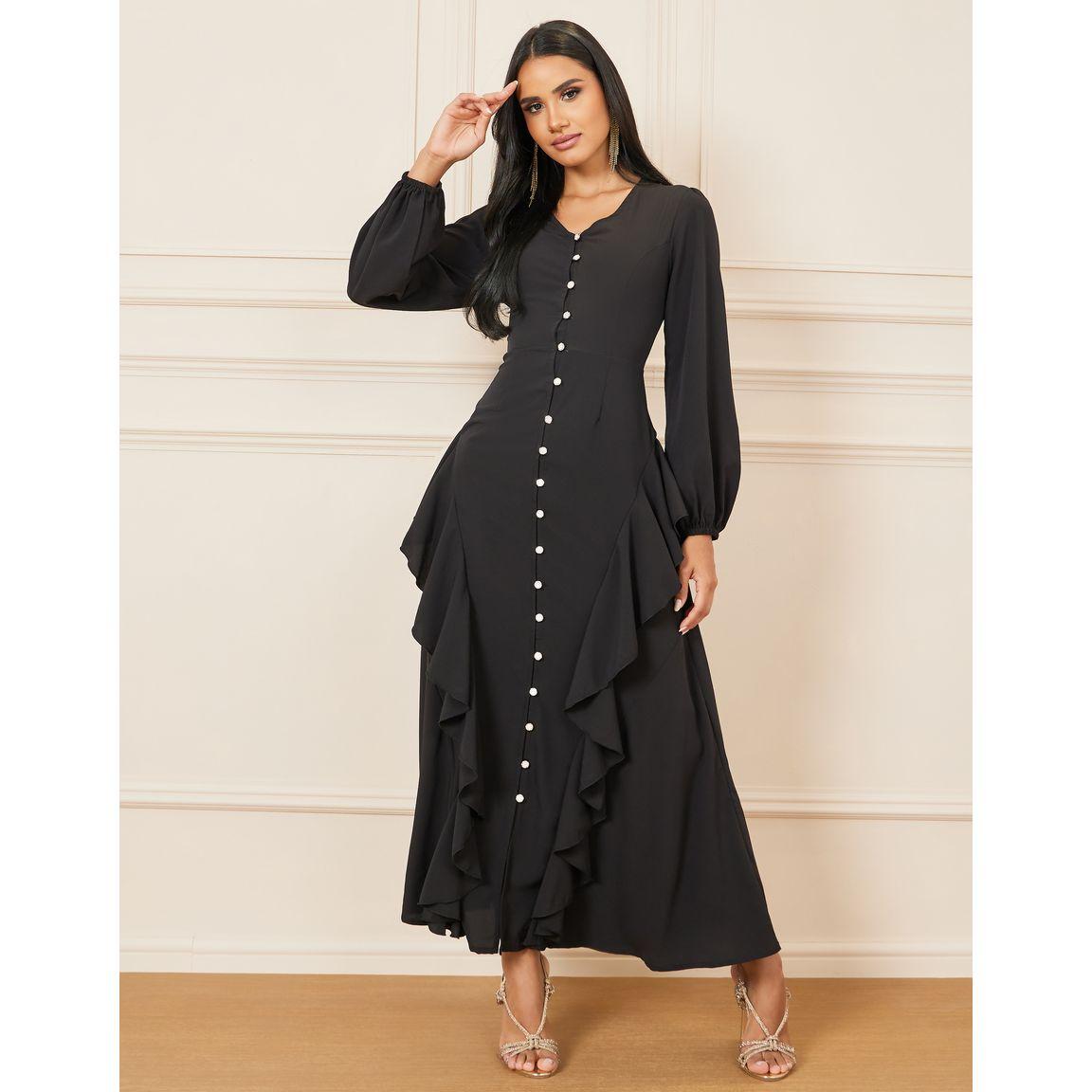 Styli Ruffle Detail Front Button Sheath Dress-women-clothing-dresses-image-1