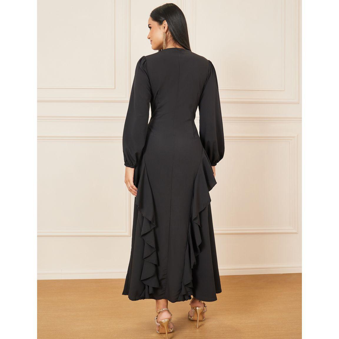 Styli Ruffle Detail Front Button Sheath Dress-women-clothing-dresses-image-4