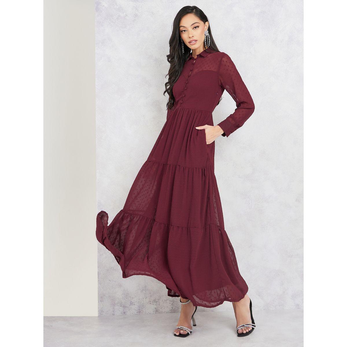 فستان طويل بكسرات وتفاصيل جيب-women-clothing-dresses-image-1