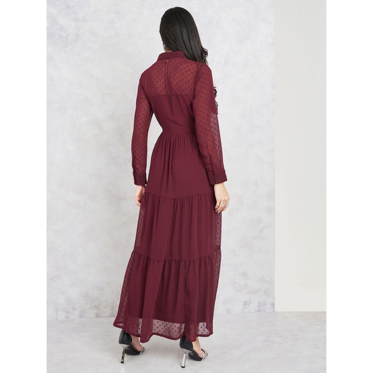 Styli Dobby Collared Tiered Maxi Dress with Pocket Detail-women-clothing-dresses-image-4