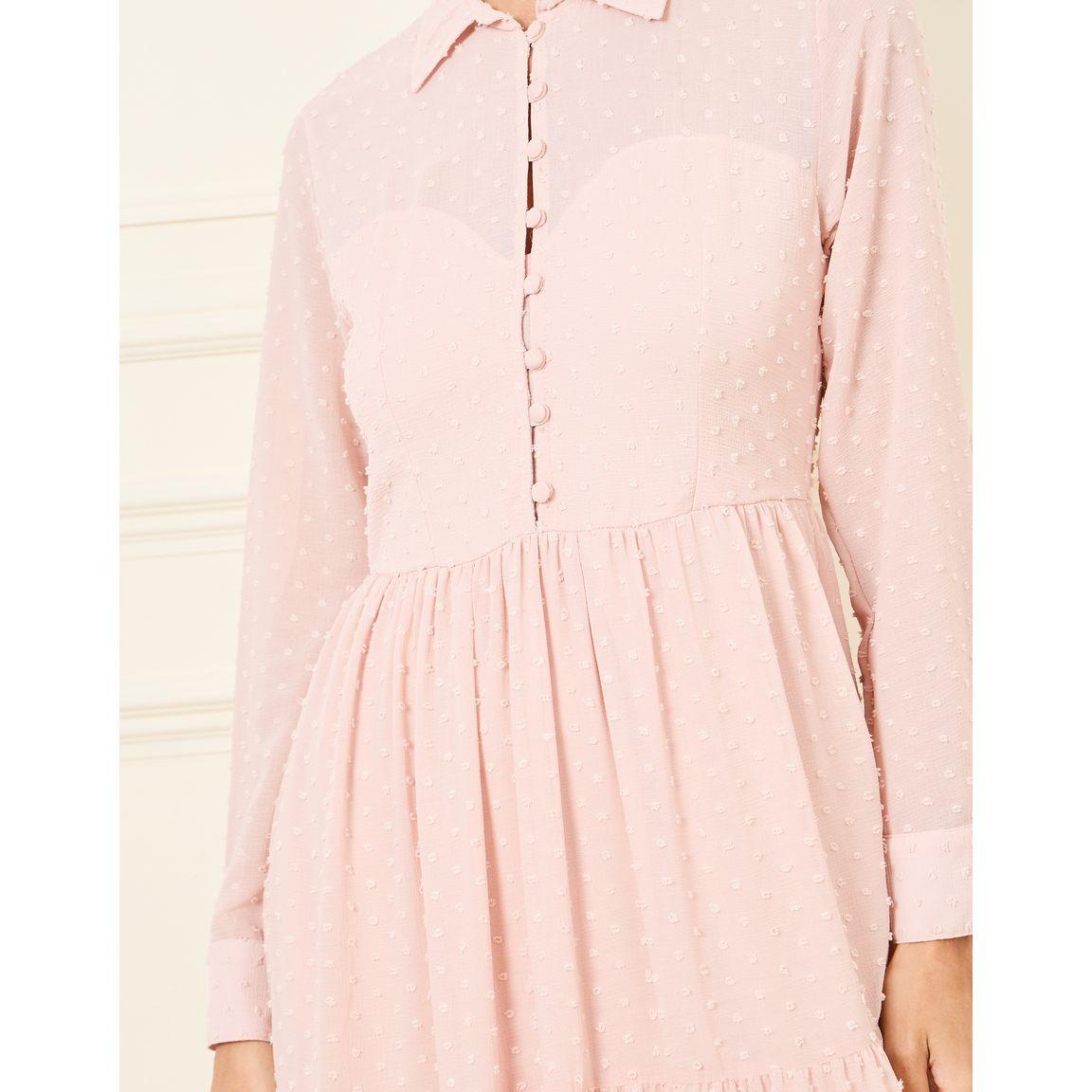 Styli Dobby Button Detail Collared Tiered Maxi Dress-women-clothing-dresses-image-3