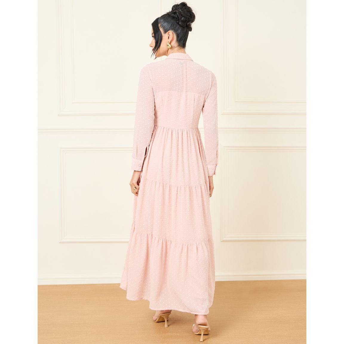 Styli Dobby Button Detail Collared Tiered Maxi Dress-women-clothing-dresses-image-4