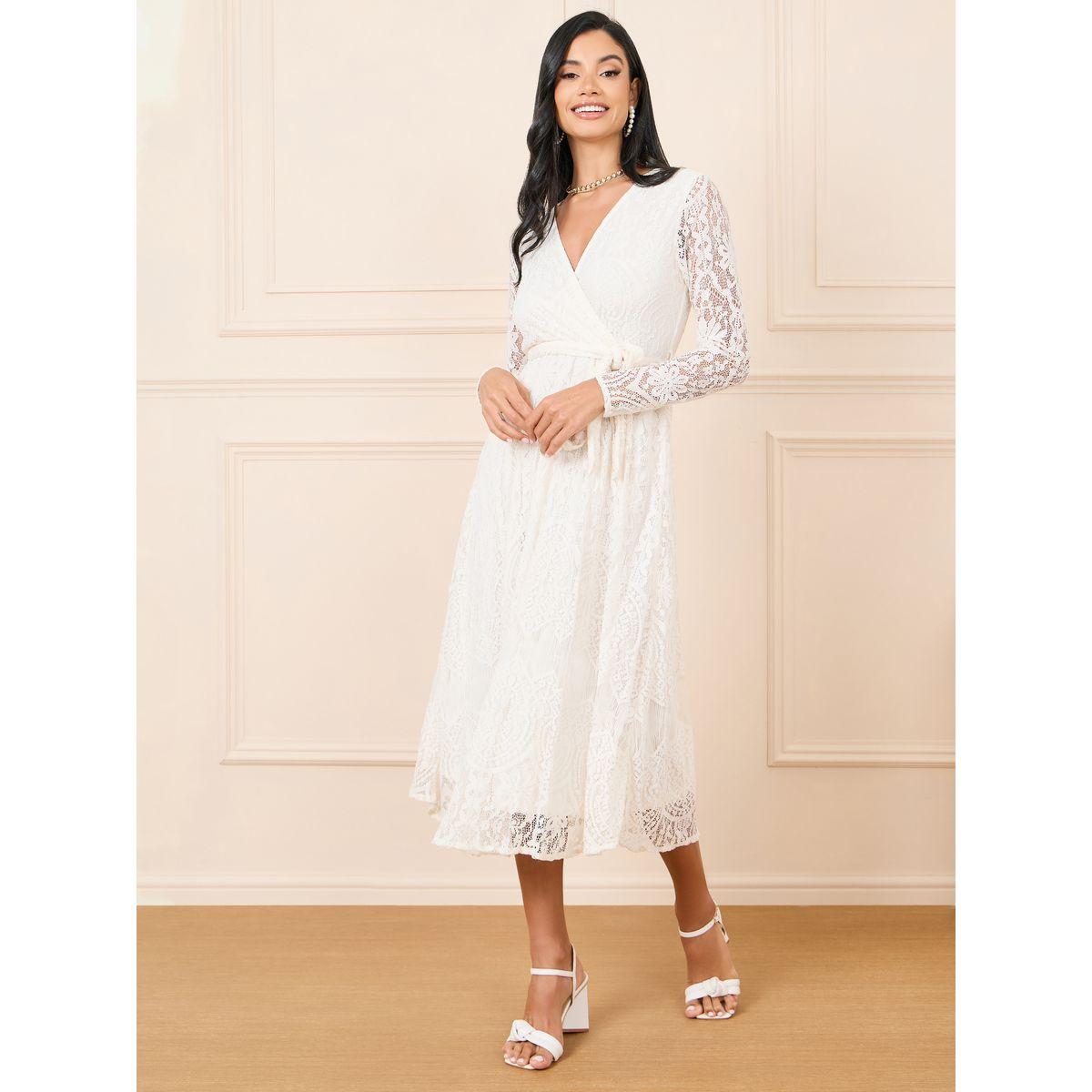 Styli All Over Lace A-Line Midi Dress with Tie Up Belt-women-clothing-dresses-image-1