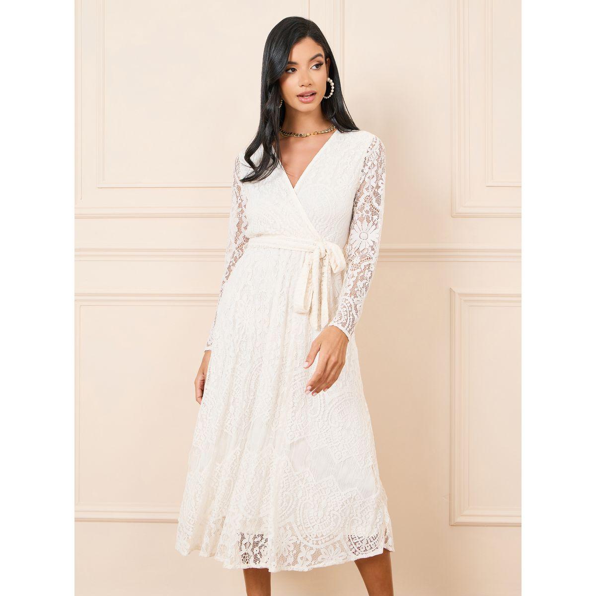 Styli All Over Lace A-Line Midi Dress with Tie Up Belt-women-clothing-dresses-image-2