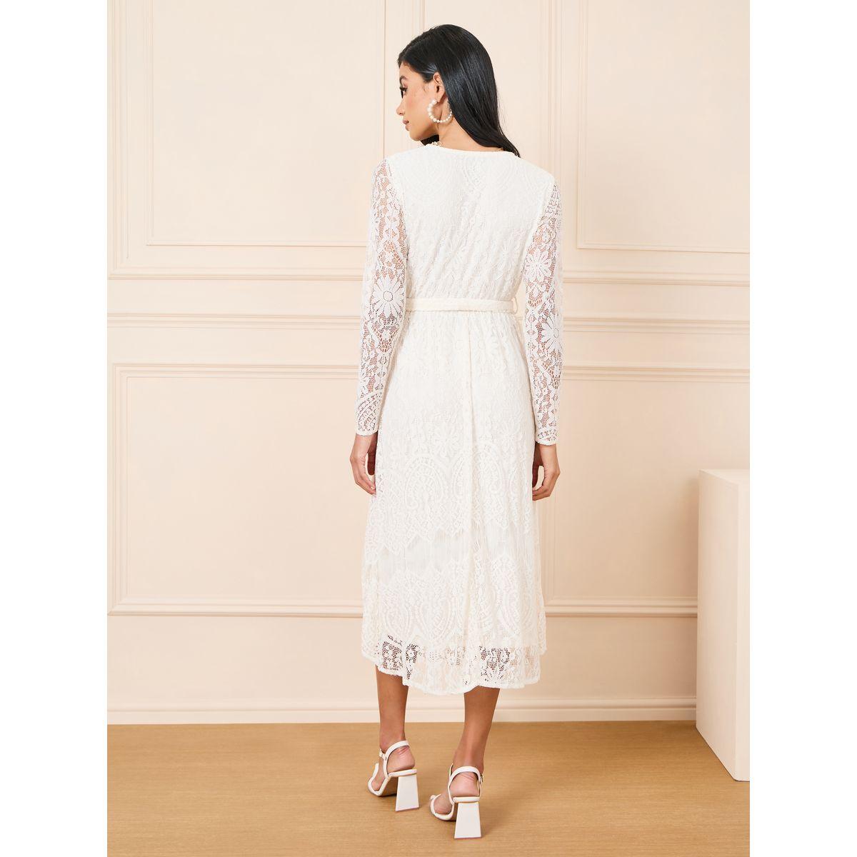 Styli All Over Lace A-Line Midi Dress with Tie Up Belt-women-clothing-dresses-image-4