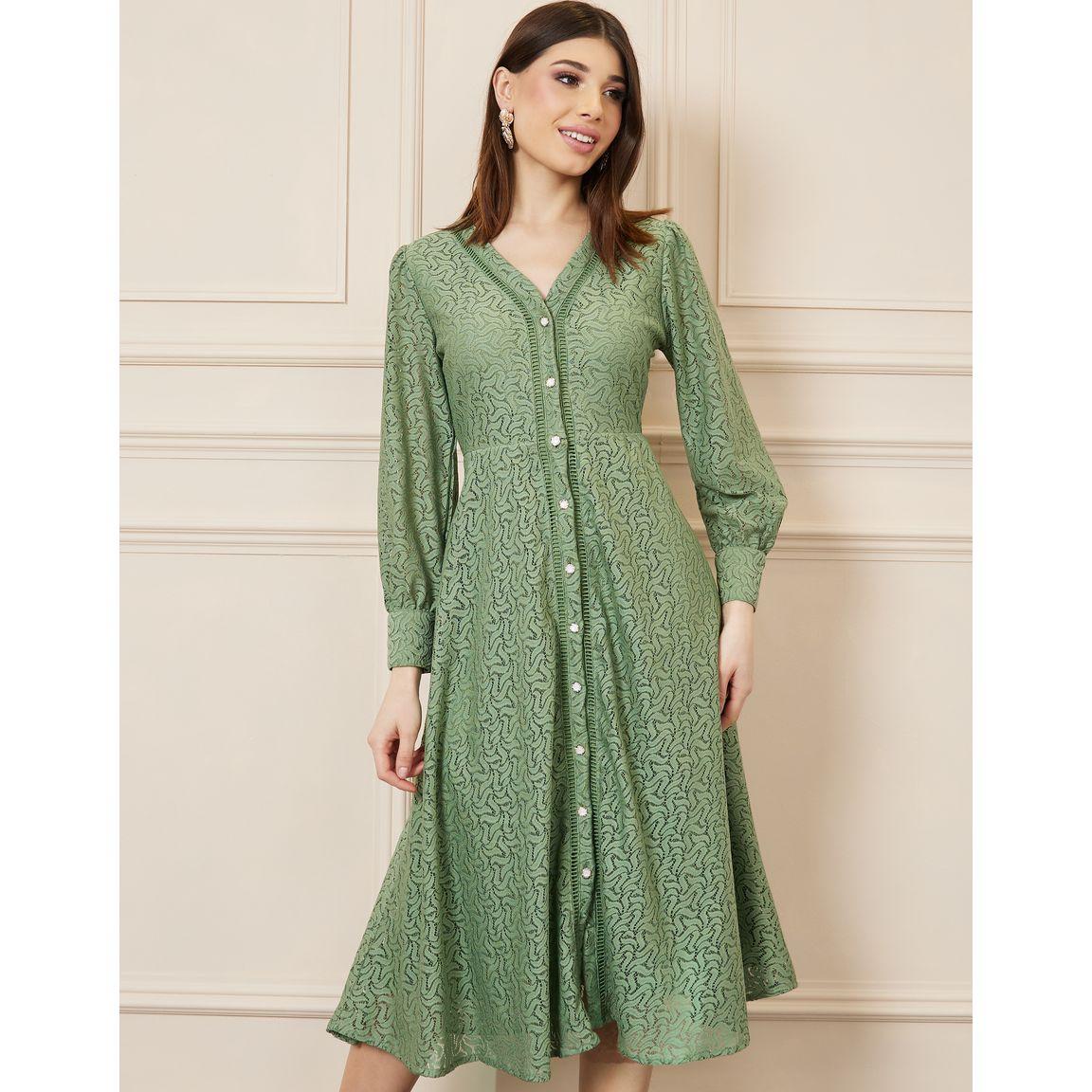 Styli All Over Lace A-Line Midi Shirt Dress-women-clothing-dresses-image-2