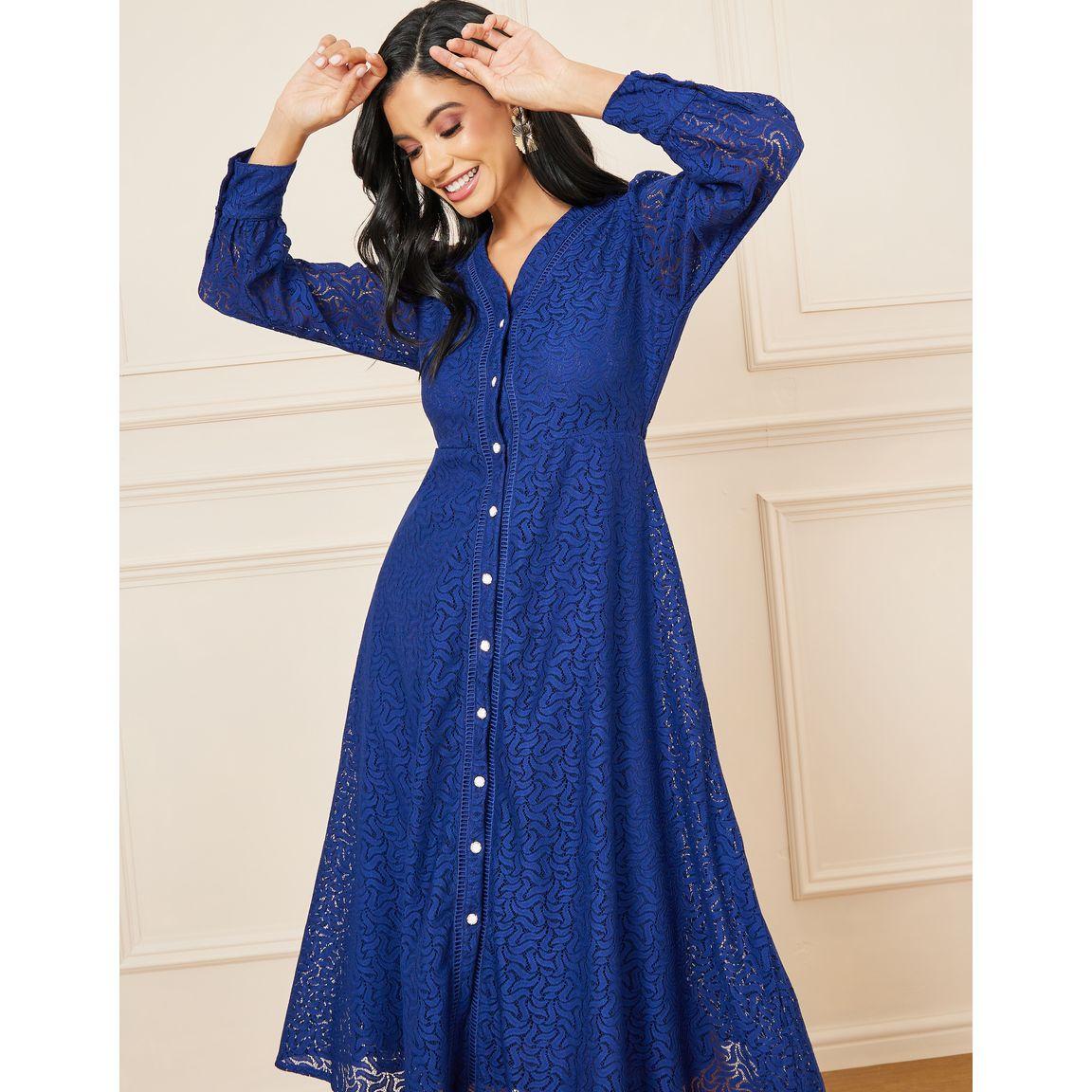 Styli All Over Lace Front Button Detail Midi Dress-women-clothing-dresses-image-2