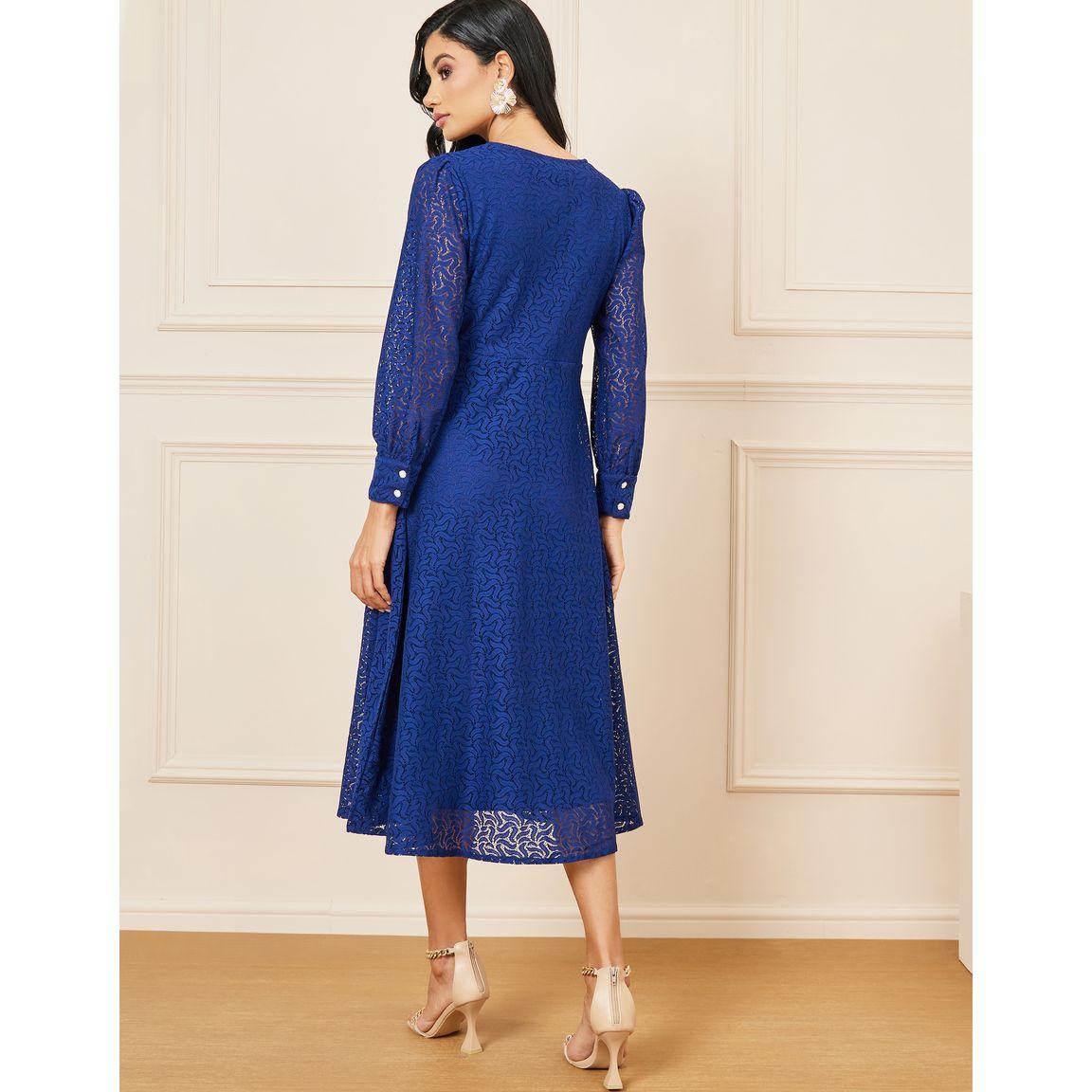 فستان ميدي بتفاصيل دانتيل مع ازرار غلق-women-clothing-dresses-image-4