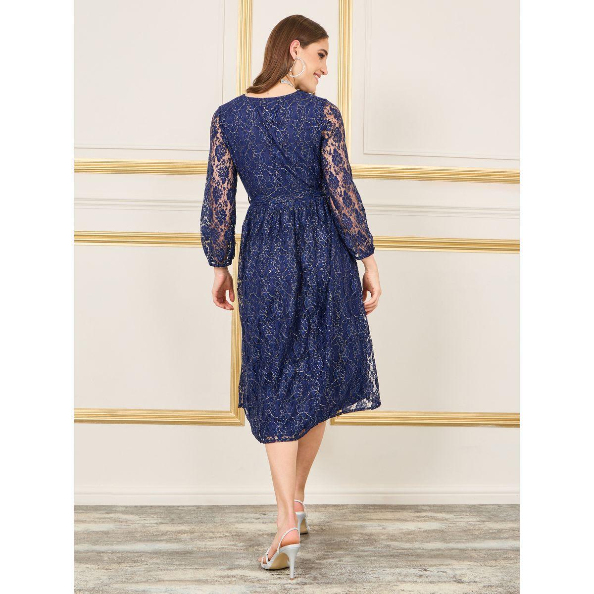 Styli All Over Lace Self Tie Up A-Line Midi Dress-women-clothing-dresses-image-4