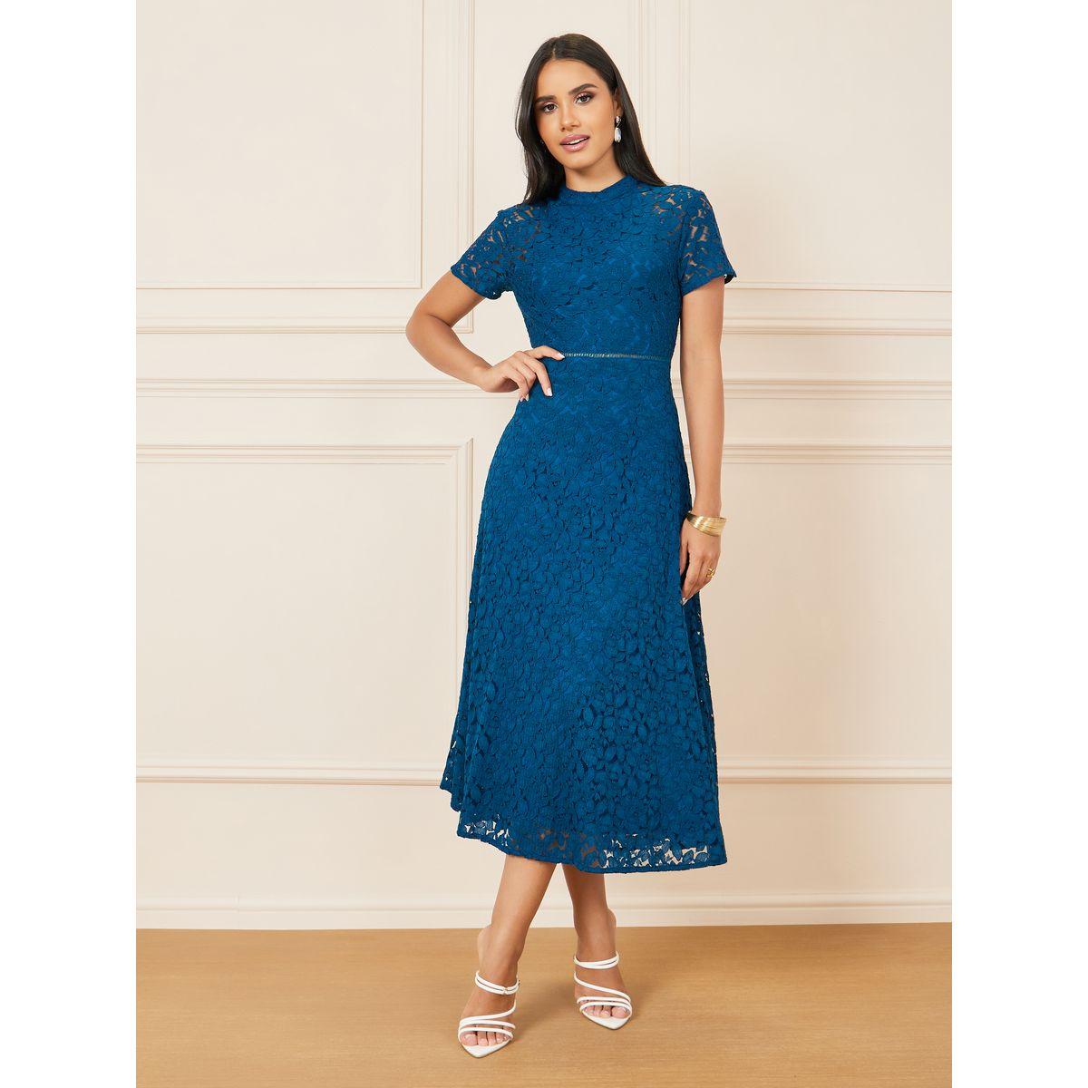 Styli All Over Lace High Neck A-Line Midi Dress-women-clothing-dresses-image-1