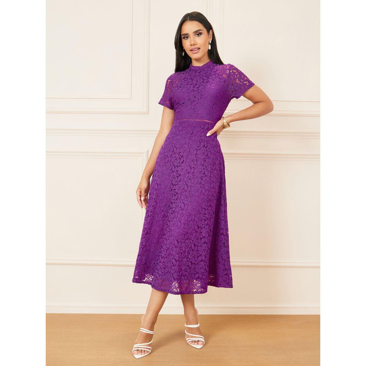 Styli All Over Lace High Neck A-Line Midi Dress-women-clothing-dresses-image-1