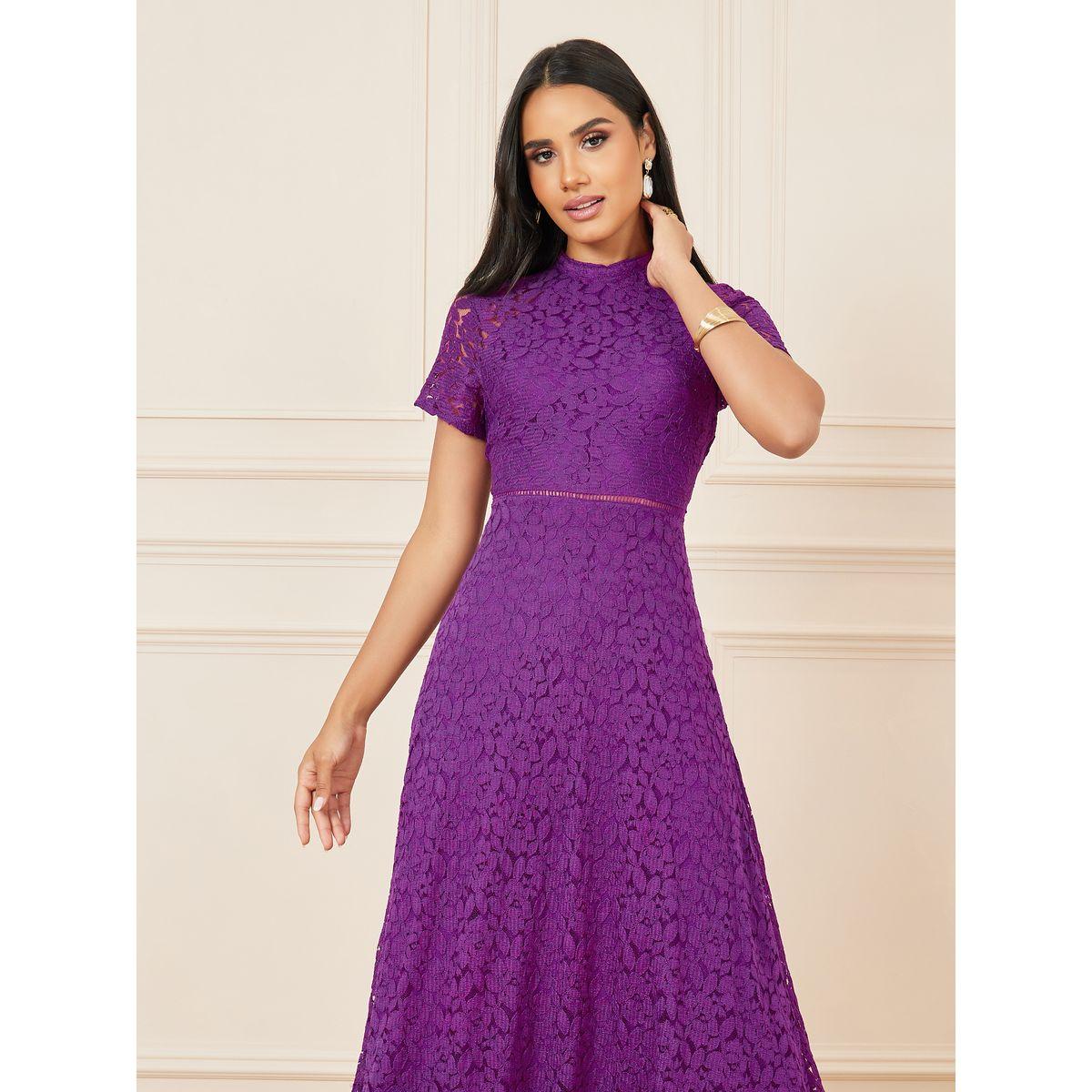 Styli All Over Lace High Neck A-Line Midi Dress-women-clothing-dresses-image-2