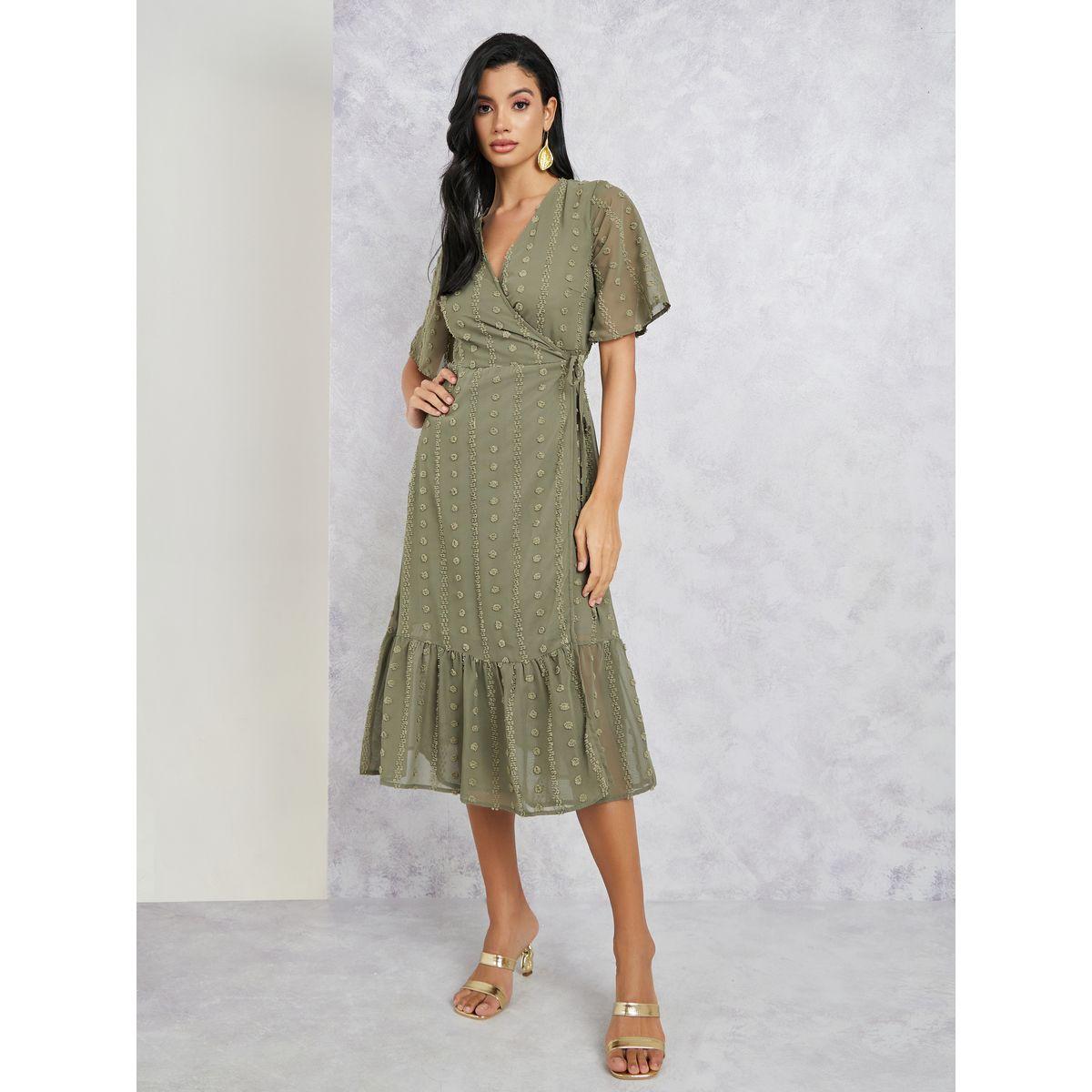 Styli Swiss Dot Ruffle Hem Wrap Midi Dress-women-clothing-dresses-image-1