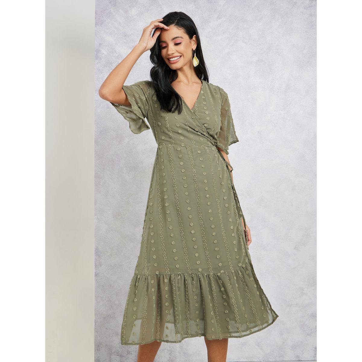 Styli Swiss Dot Ruffle Hem Wrap Midi Dress-women-clothing-dresses-image-2