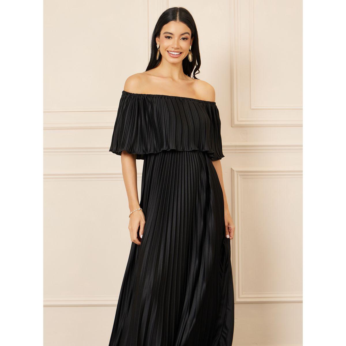 فستان طويل بكسرات واكتاف مكشوفة-women-clothing-dresses-image-2