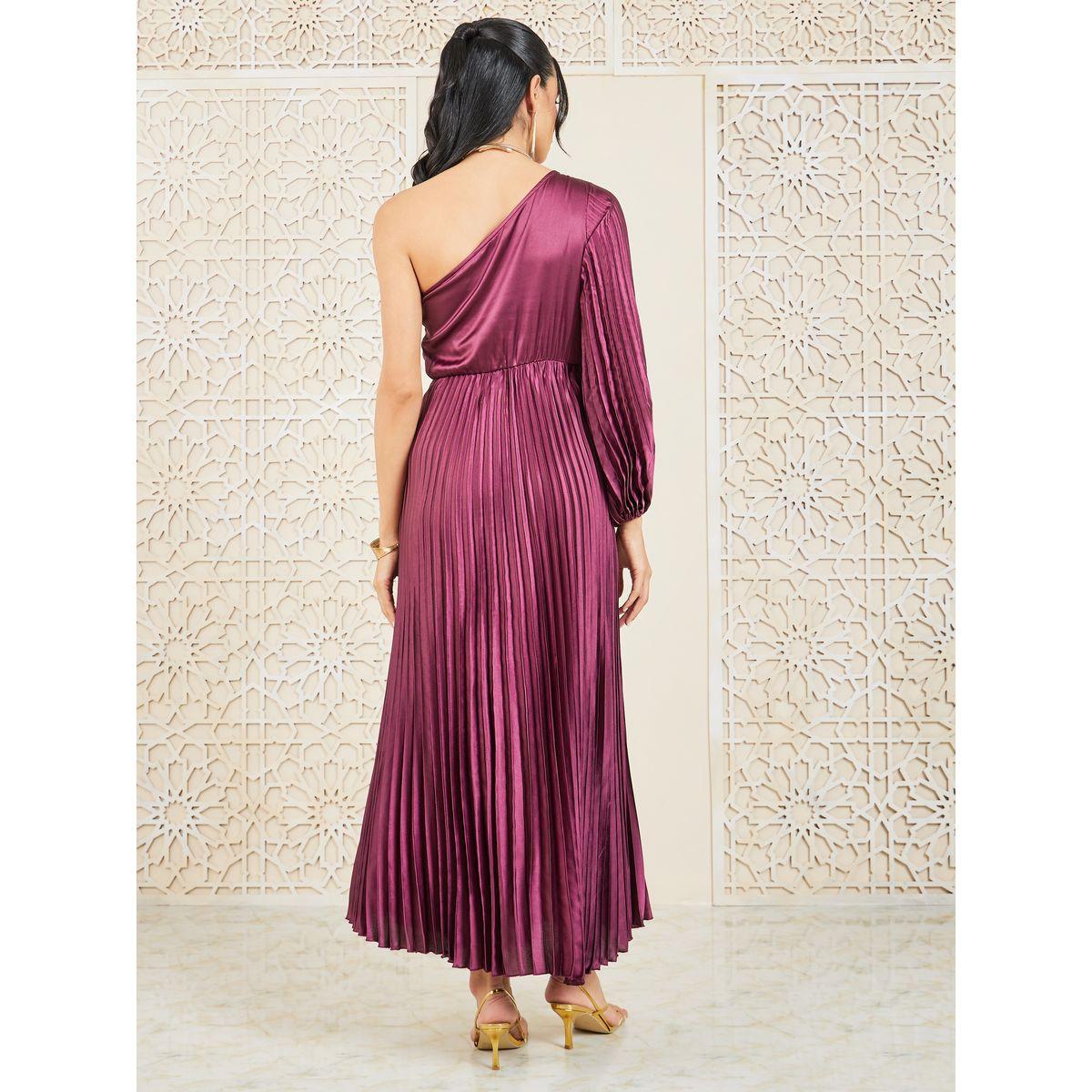 Styli Accordion Pleat One Shoulder Neck Maxi A-Line Dress-women-clothing-dresses-image-4