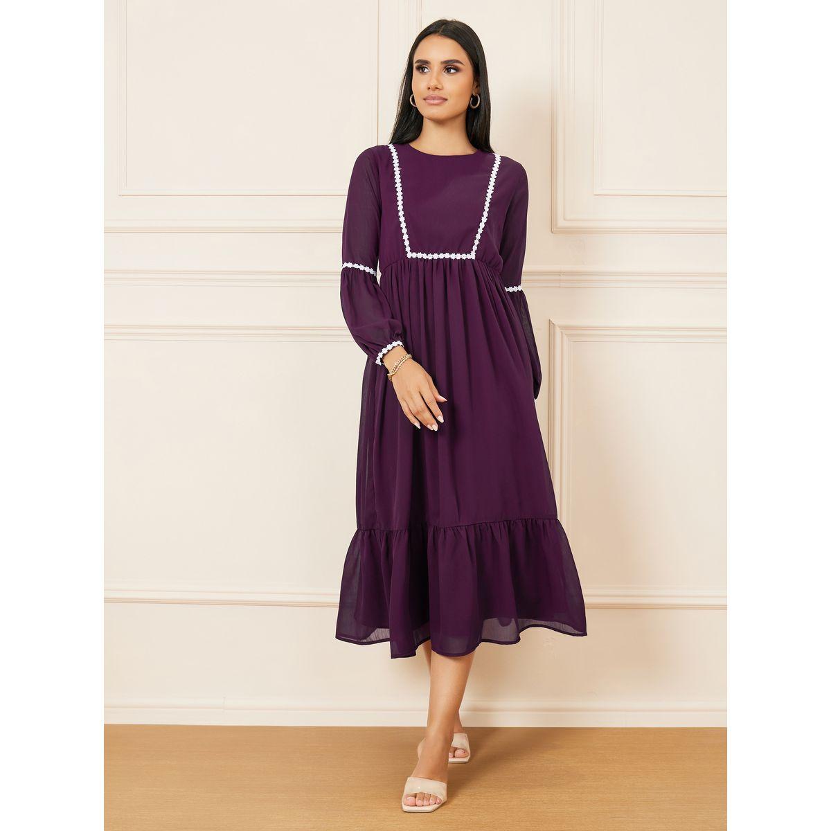 Styli Embroidered Lace Detail A-Line Midi Dress-women-clothing-dresses-image-1