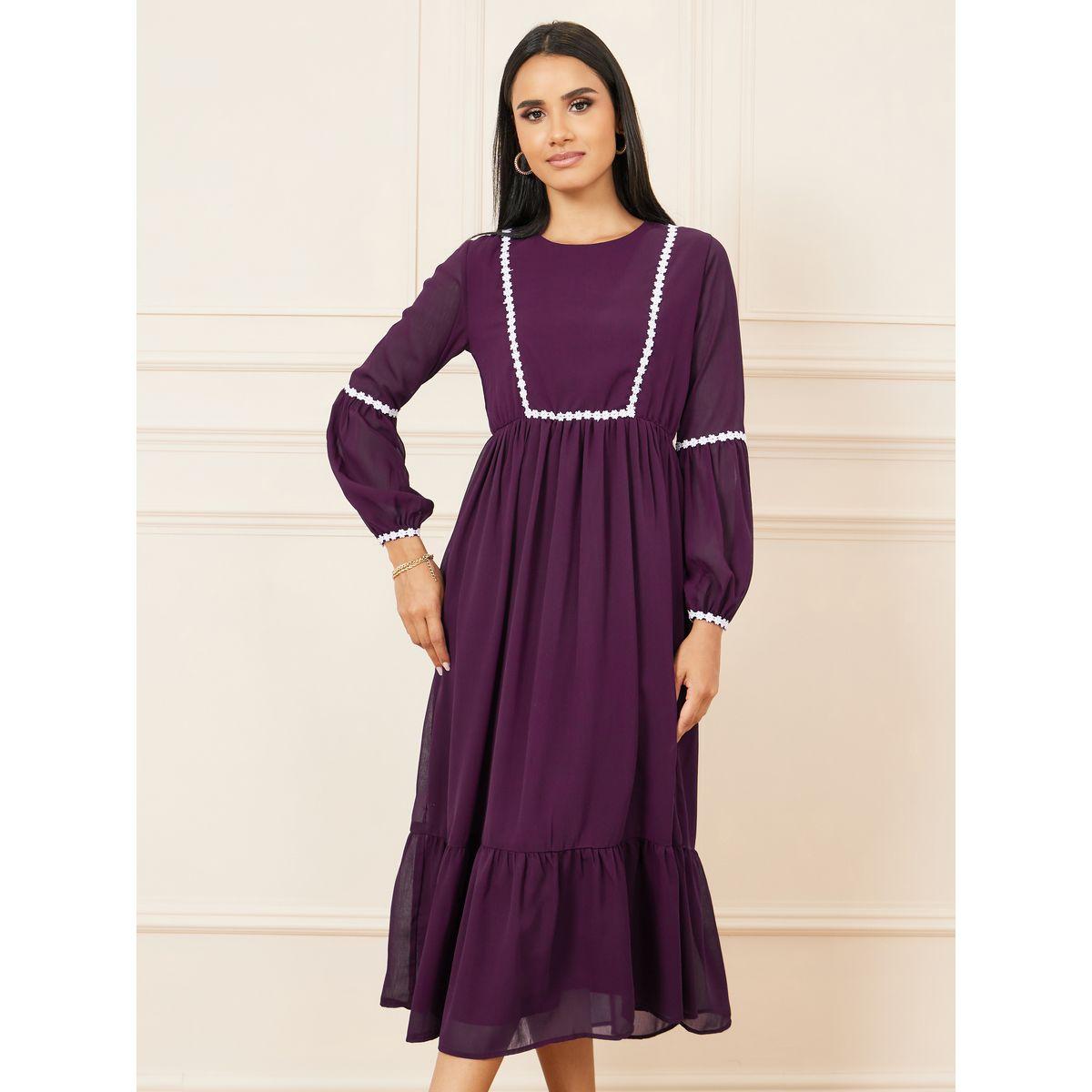 Styli Embroidered Lace Detail A-Line Midi Dress-women-clothing-dresses-image-2