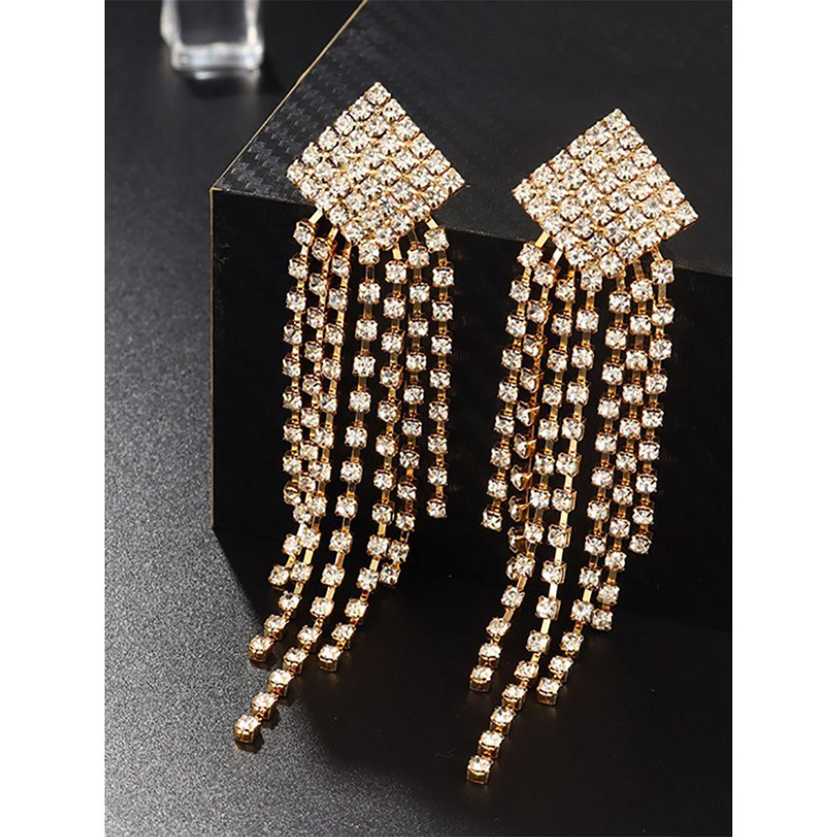 Styli Embellished Tassel Drop Earrings-women-watchesandjewellery-jewellery-earrings-image-2