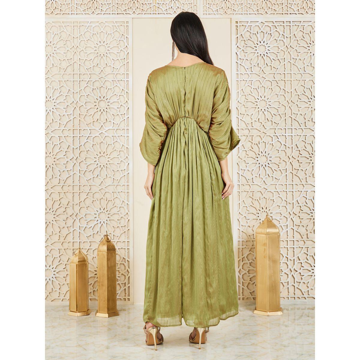 فستان طويل بخطوط نسيج لوريكس وكسرات-women-clothing-dresses-image-4