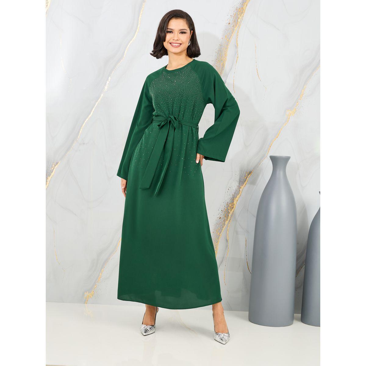 Styli Rhinestone Self Tie Up A-Line Maxi Dress-women-clothing-dresses-image-1
