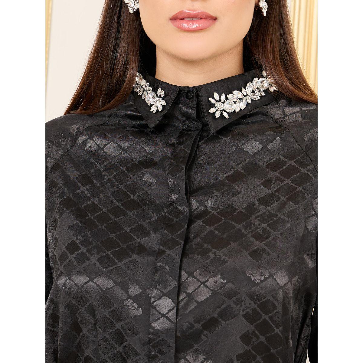 فستان ميدي بتفاصيل جاكار مع ياقة مزينة بزهور-women-clothing-dresses-image-3