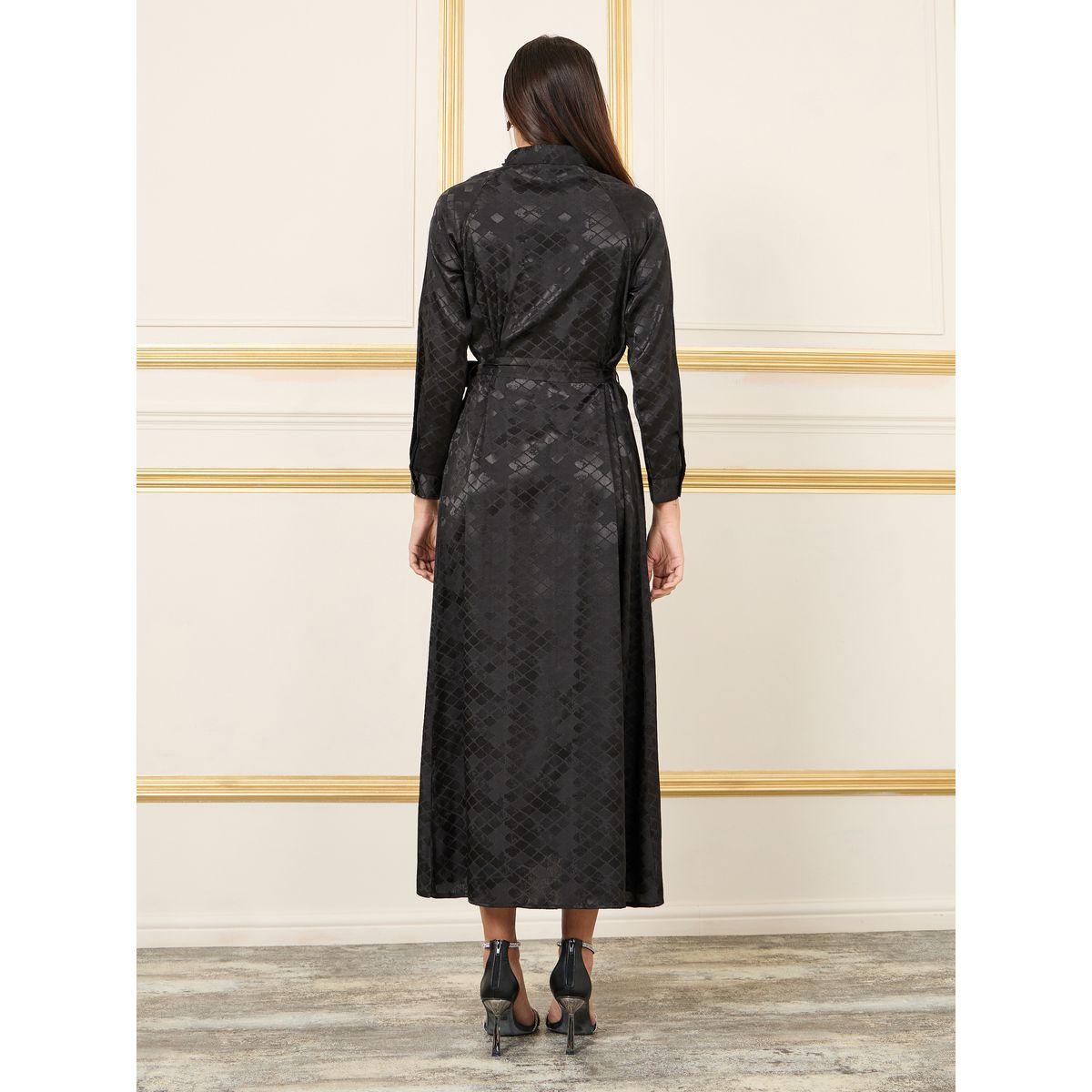 فستان ميدي بتفاصيل جاكار مع ياقة مزينة بزهور-women-clothing-dresses-image-4