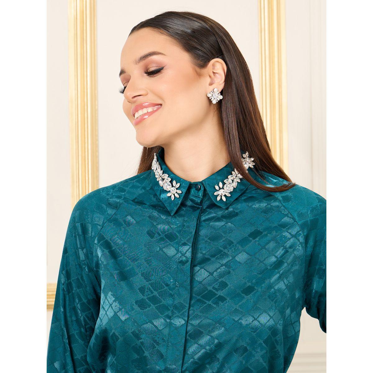 Styli Jacquard Print Embellished Collared Shirt Midi Dress-women-clothing-dresses-image-3