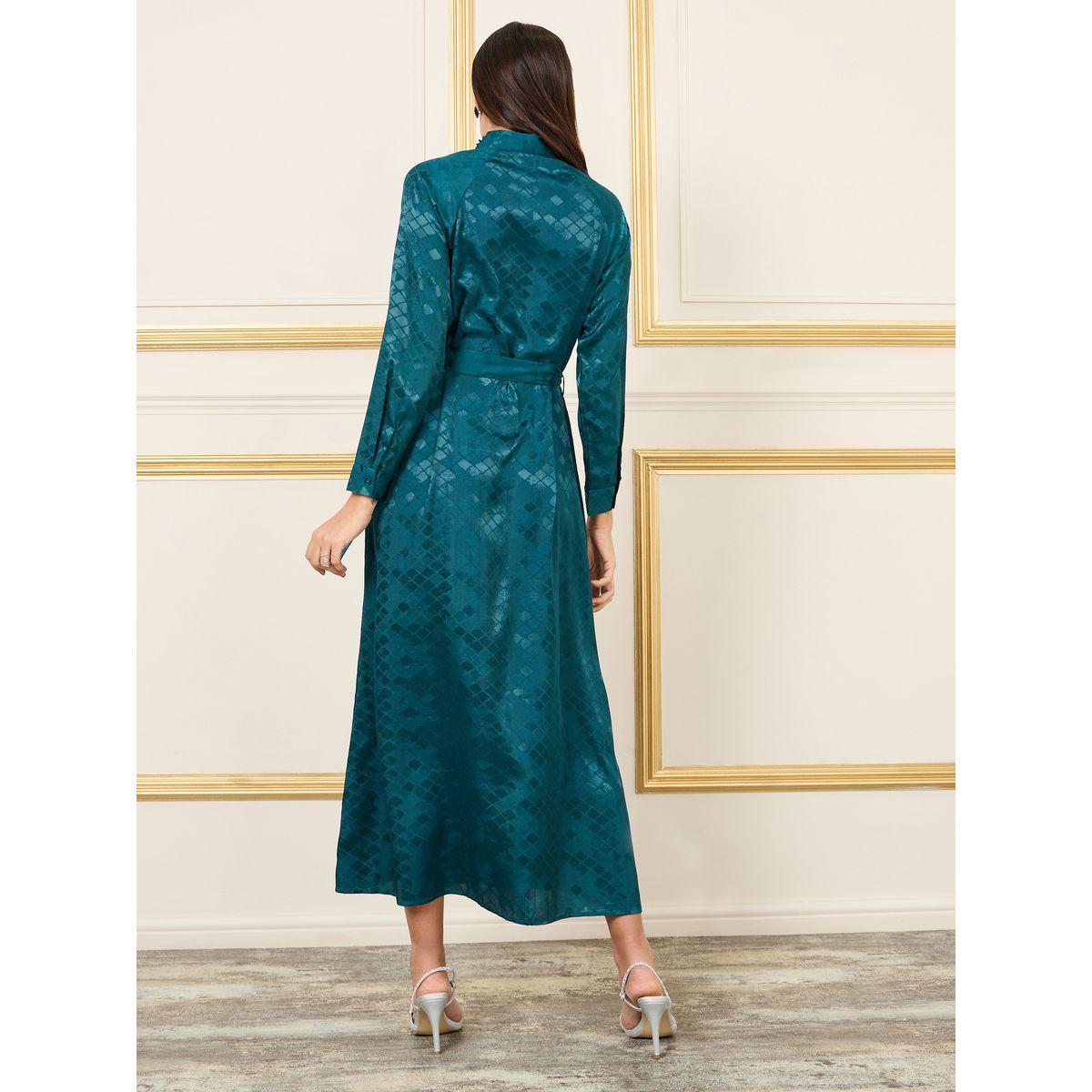 فستان ميدي بتفاصيل جاكار مع ياقة مزينة بزهور-women-clothing-dresses-image-4