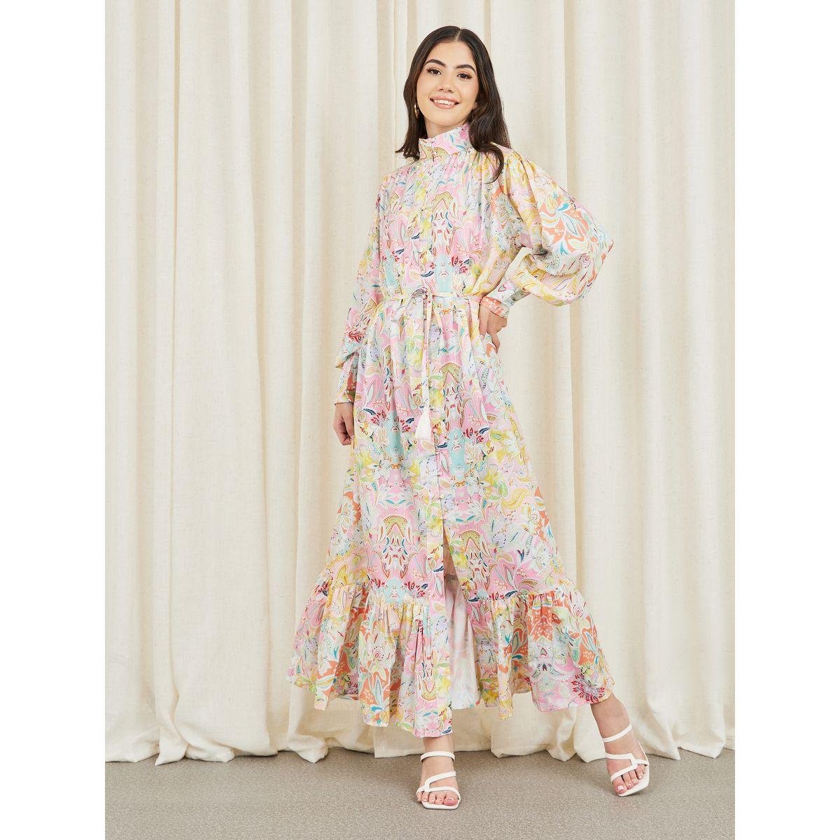 فستان طويل بكسرات وطبعة بوهيمية-women-clothing-dresses-image-1