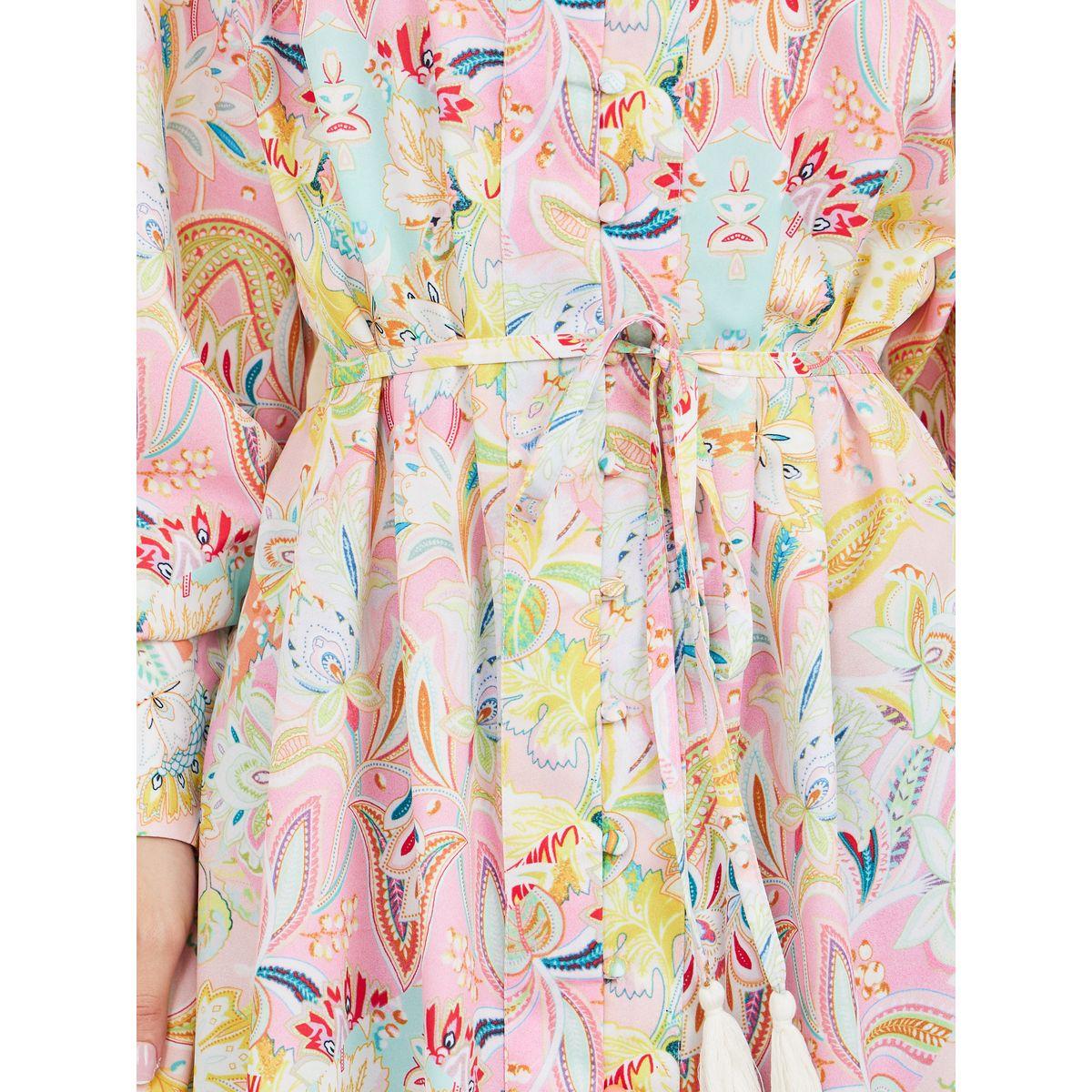 Styli Bohemian Print High Neck Tiered Maxi Dress with Self Tie Up-women-clothing-dresses-image-3