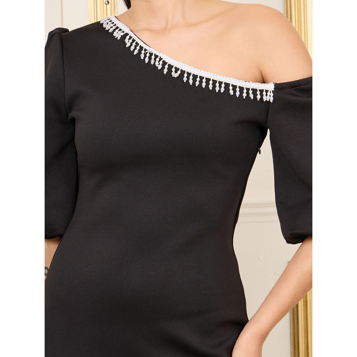 فستان ميدي بكتف واحد وتفاصيل محبوكة-women-clothing-dresses-image-3