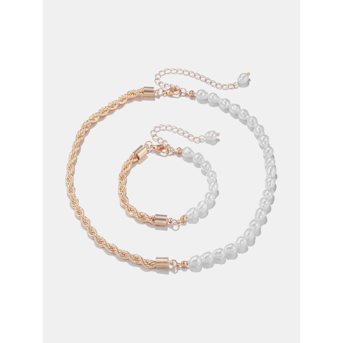 Styli Two Tone Bracelet & Necklace Jewelry Set-women-watchesandjewellery-jewellery-jewellerysets-image-1