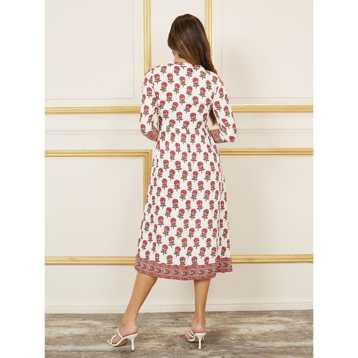 Styli Boho Print Notch Neck A-Line Midi Dress-women-clothing-dresses-image-4