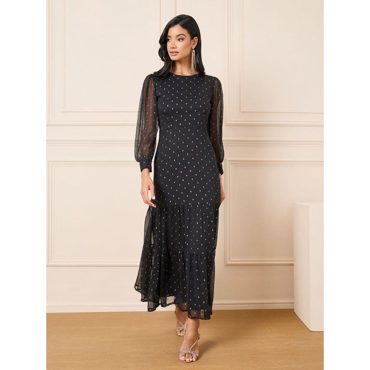 Styli Swiss Dobby Mesh Sleeves Tiered Maxi Dress-women-clothing-dresses-image-1