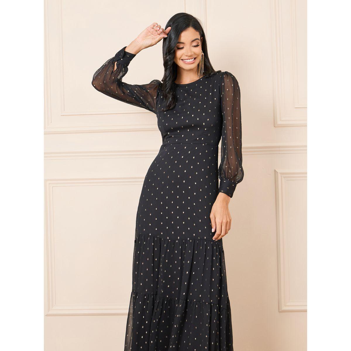 Styli Swiss Dobby Mesh Sleeves Tiered Maxi Dress-women-clothing-dresses-image-2
