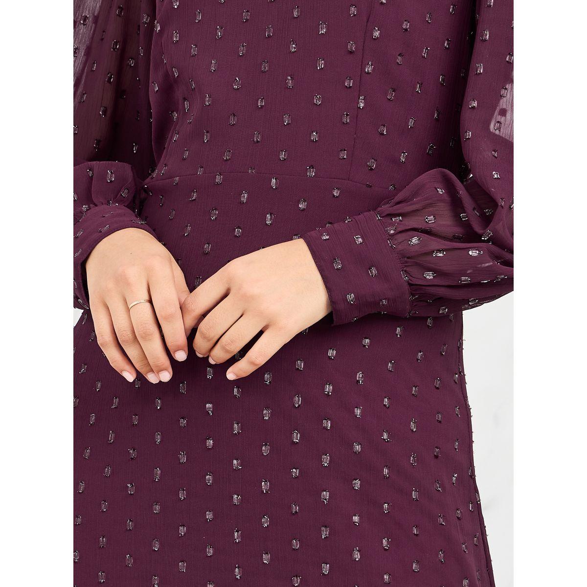 فستان طويل بكسرات واكمام بتفاصيل شبكية-women-clothing-dresses-image-3