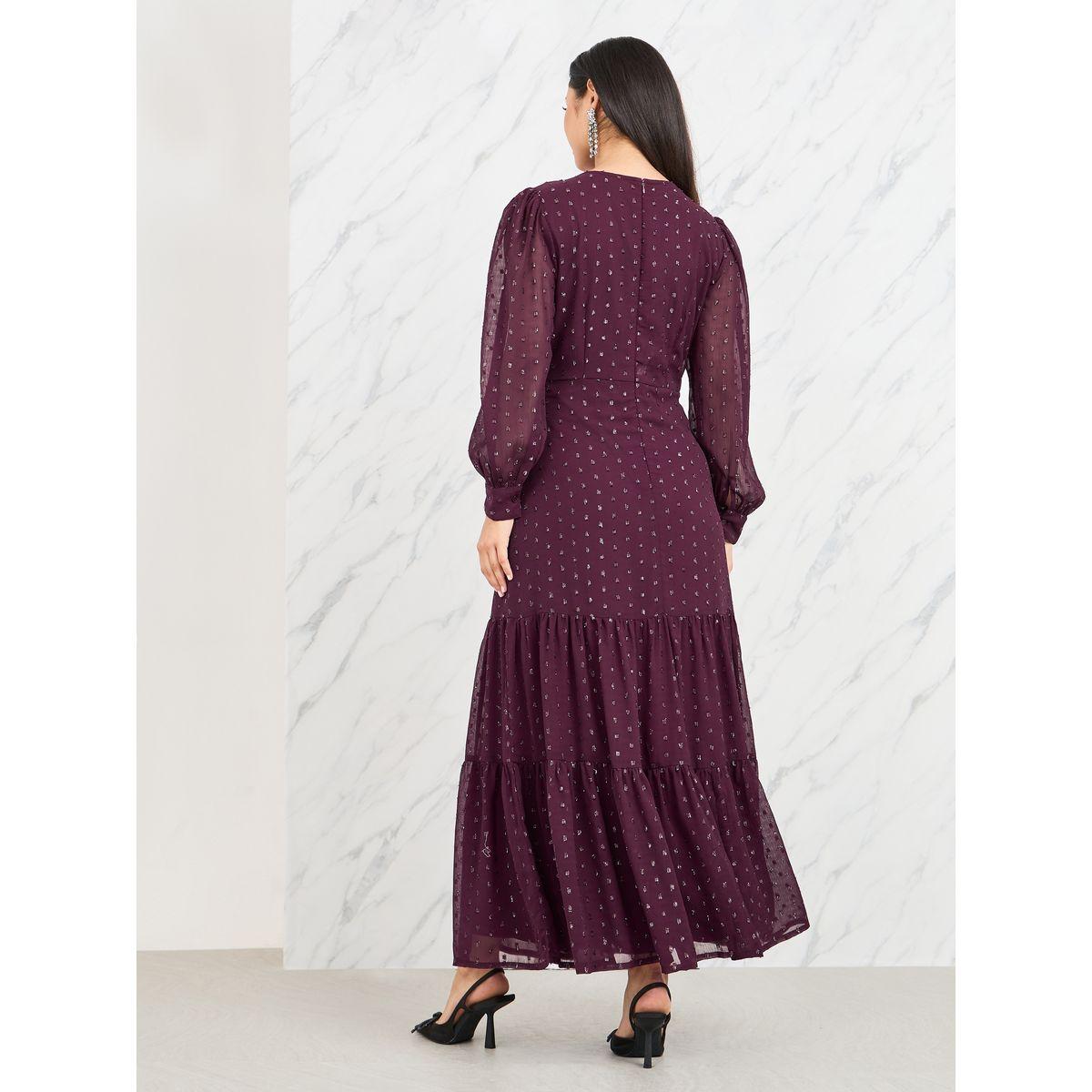 فستان طويل بكسرات واكمام بتفاصيل شبكية-women-clothing-dresses-image-4