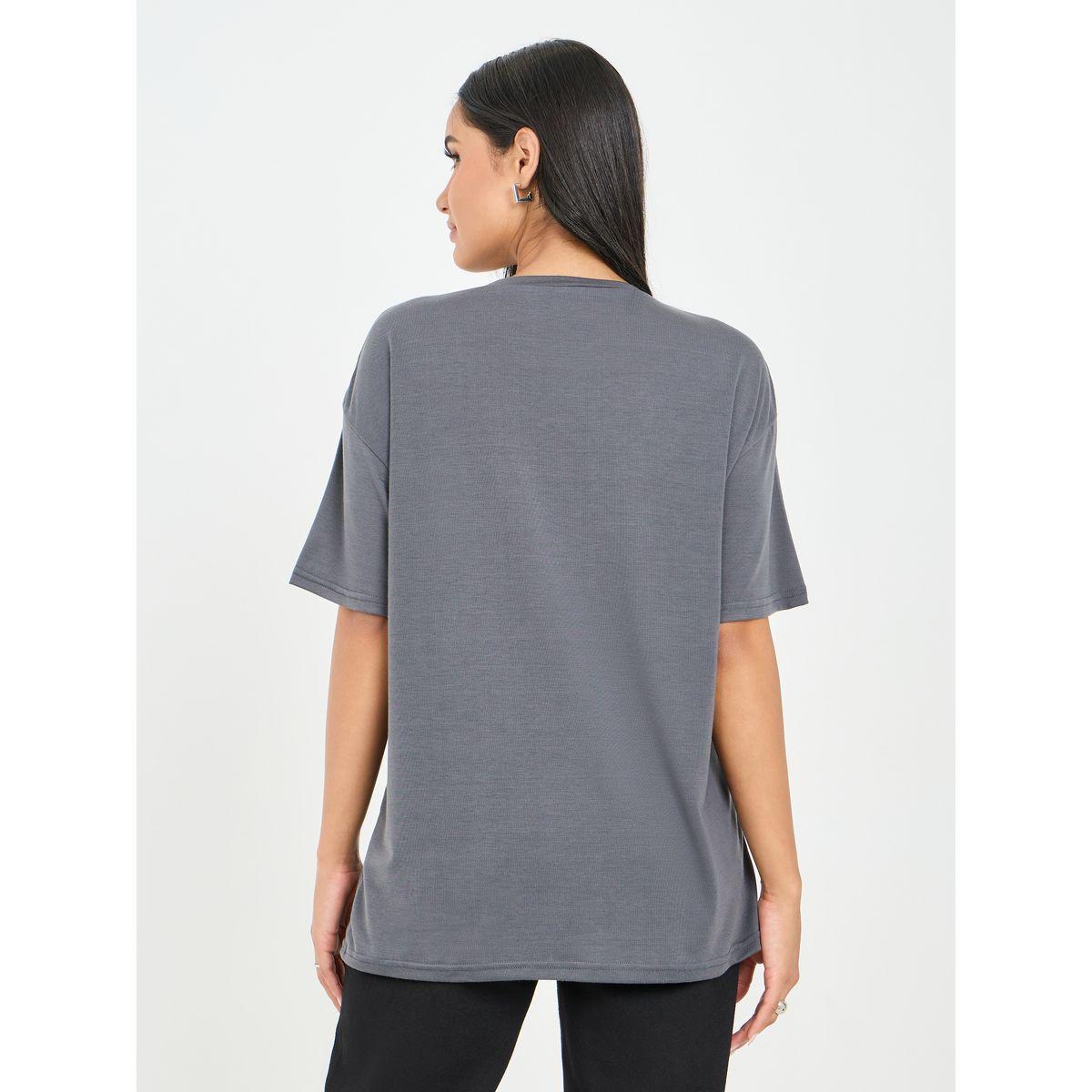 Styli Oversized Button Detail T-Shirt with Short Sleeves-women-clothing-tshirts-image-5