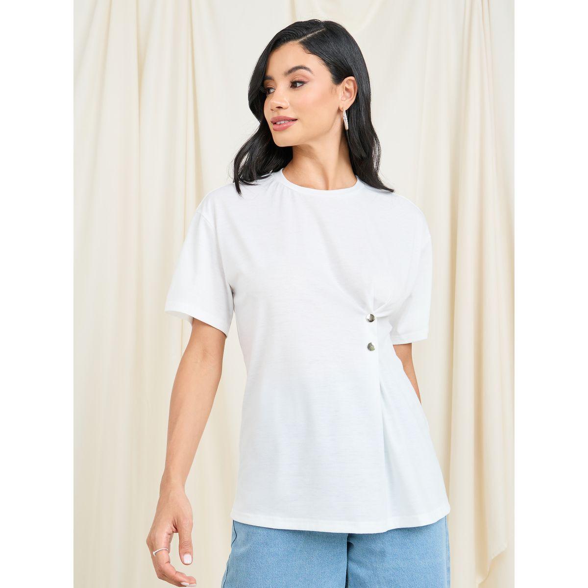 Styli Oversized Button Detail T-Shirt with Short Sleeves-women-clothing-tshirts-image-1