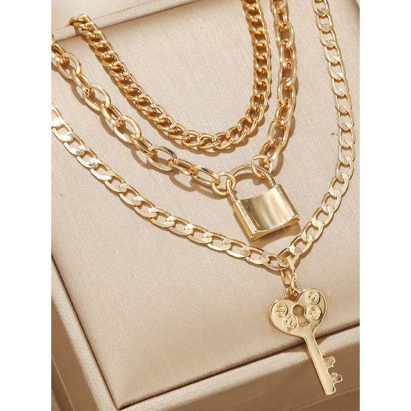 Styli Set of 3 - Key Lock Chain Necklace-women-watchesandjewellery-jewellery-necklacesandpendants-image-2