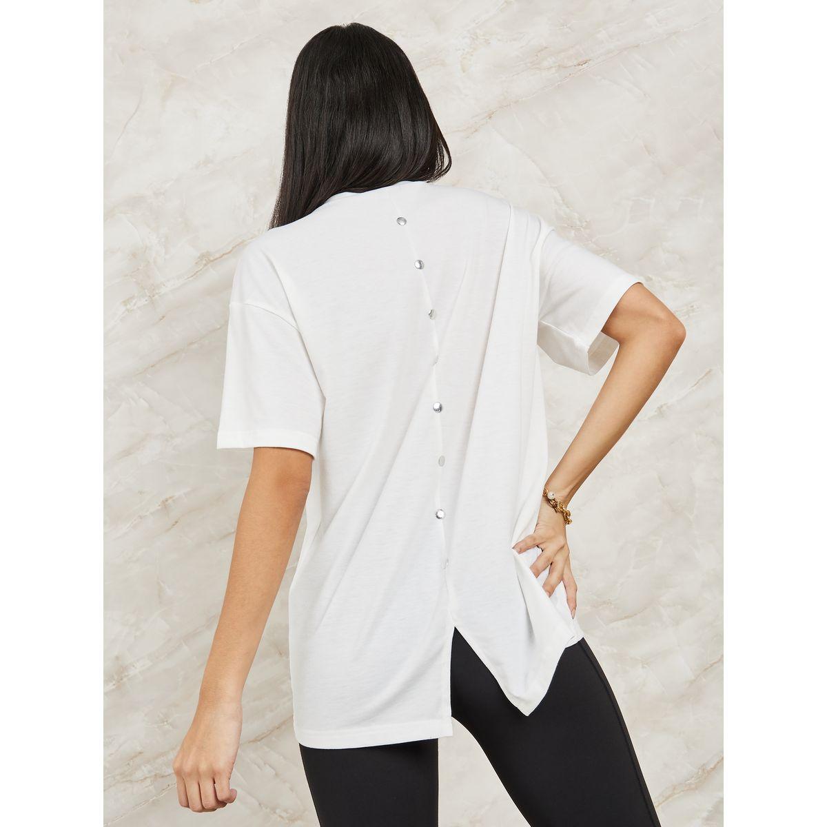 Styli Oversized Split Back Button Detail Longline T-Shirt-women-clothing-tshirts-image-1