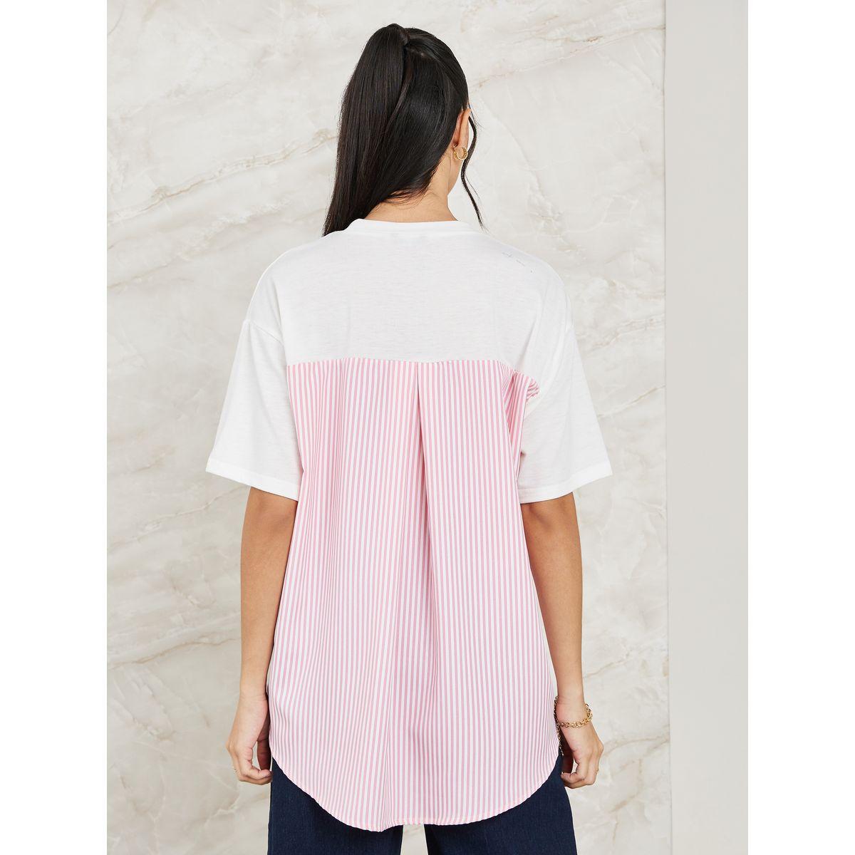 Styli Back Stripe Detail High Low Hem T-Shirt-women-clothing-tshirts-image-4