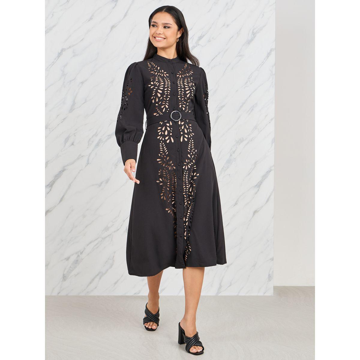فستان ميدي بفتحات مع حزام خصر-women-clothing-dresses-image-1