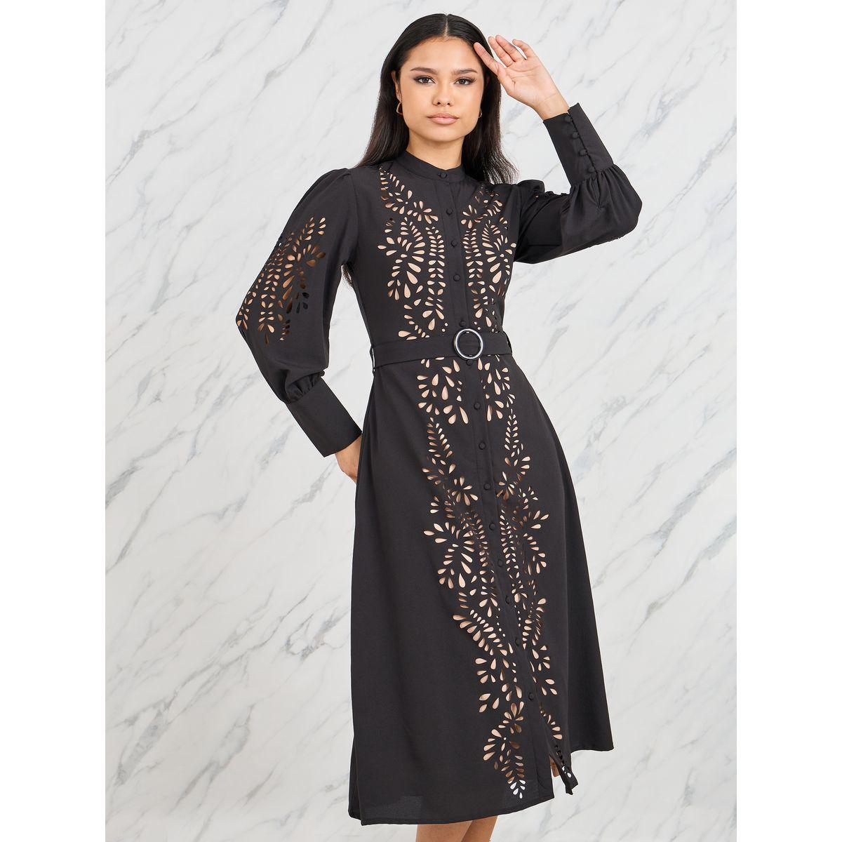 فستان ميدي بفتحات مع حزام خصر-women-clothing-dresses-image-2
