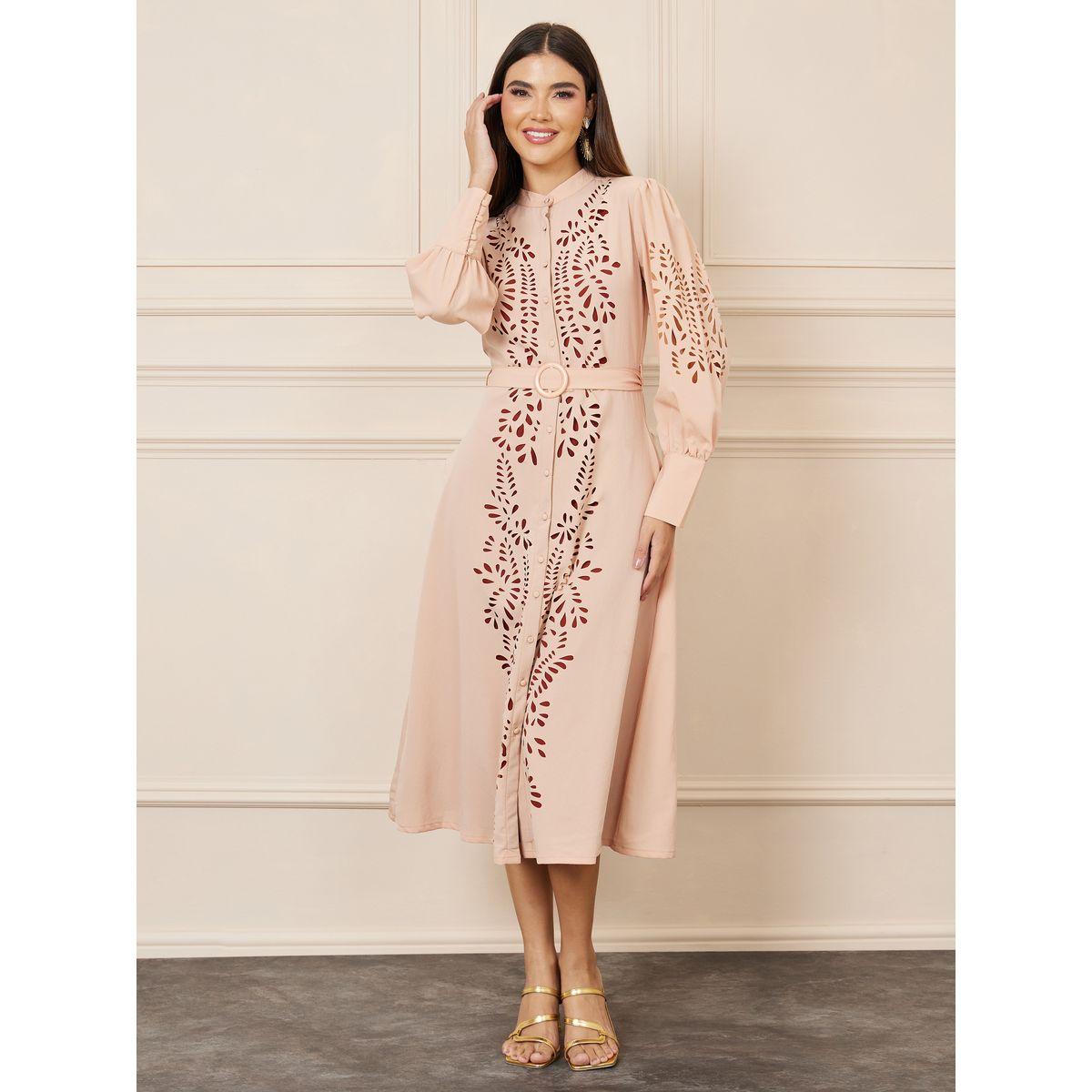 Styli Laser Cut Out Detail Belted Shirt Midi Dress-women-clothing-dresses-image-1