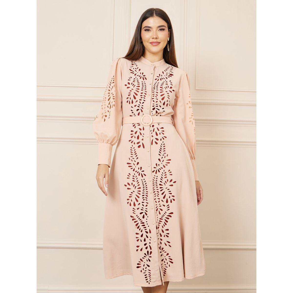 فستان ميدي مزين بفتحات وحزام خصر-women-clothing-dresses-image-2