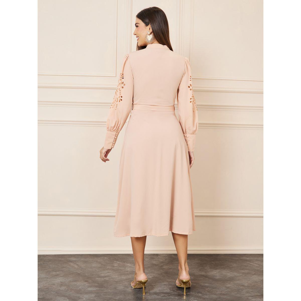 Styli Laser Cut Out Detail Belted Shirt Midi Dress-women-clothing-dresses-image-4