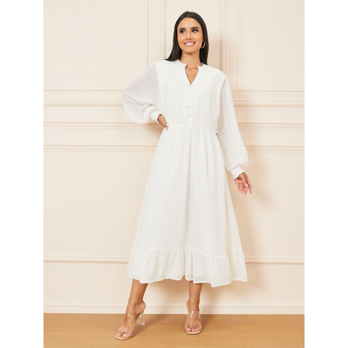Styli Dobby Long Sleeves A-Line Midi Dress-women-clothing-dresses-image-1